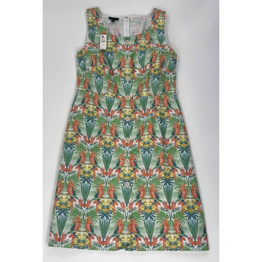 Talbots Shift Dress 2 Petite Sleeveless Tropical Parrot Woven Spring $119 NEW